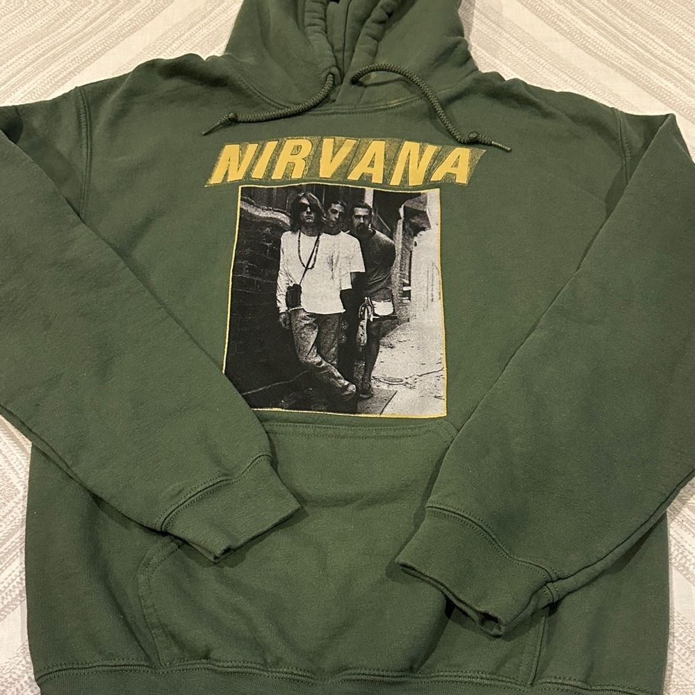 NIRVANA Olive Graphic Hooded Sweatshirt Size Small